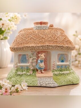 Vintage 1975 Terragrafics Country Cottage Ceramic Coin Bank Excellent Condition